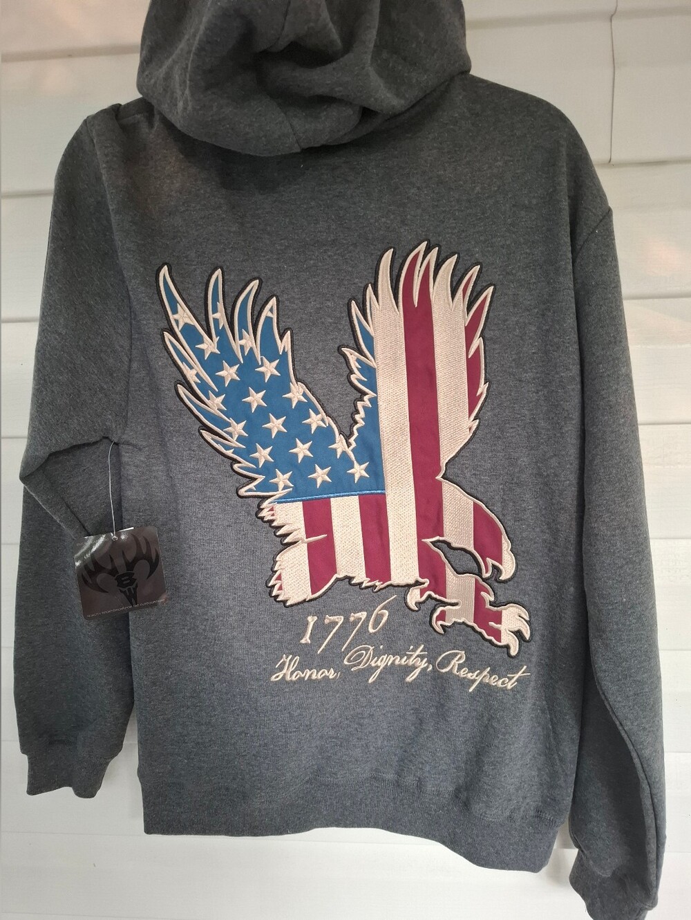 Buck Wear Black Embroidered American Flag & Eagle Pullover Hoodie NWT Medium